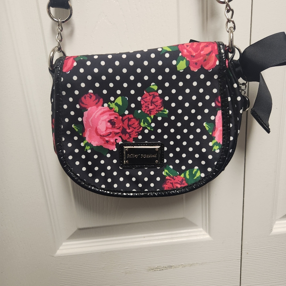Betsey Johnson Crossbody Purse Black White Pink